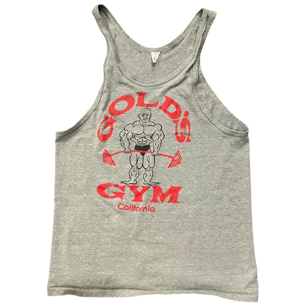 Vintage 80s Gold's Gym Men Gray Tank Top Single Stitch California Muscle Shirt M - Picture 1 of 6